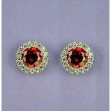 14K Solid White Gold Round Halo Stud Push Back Earrings