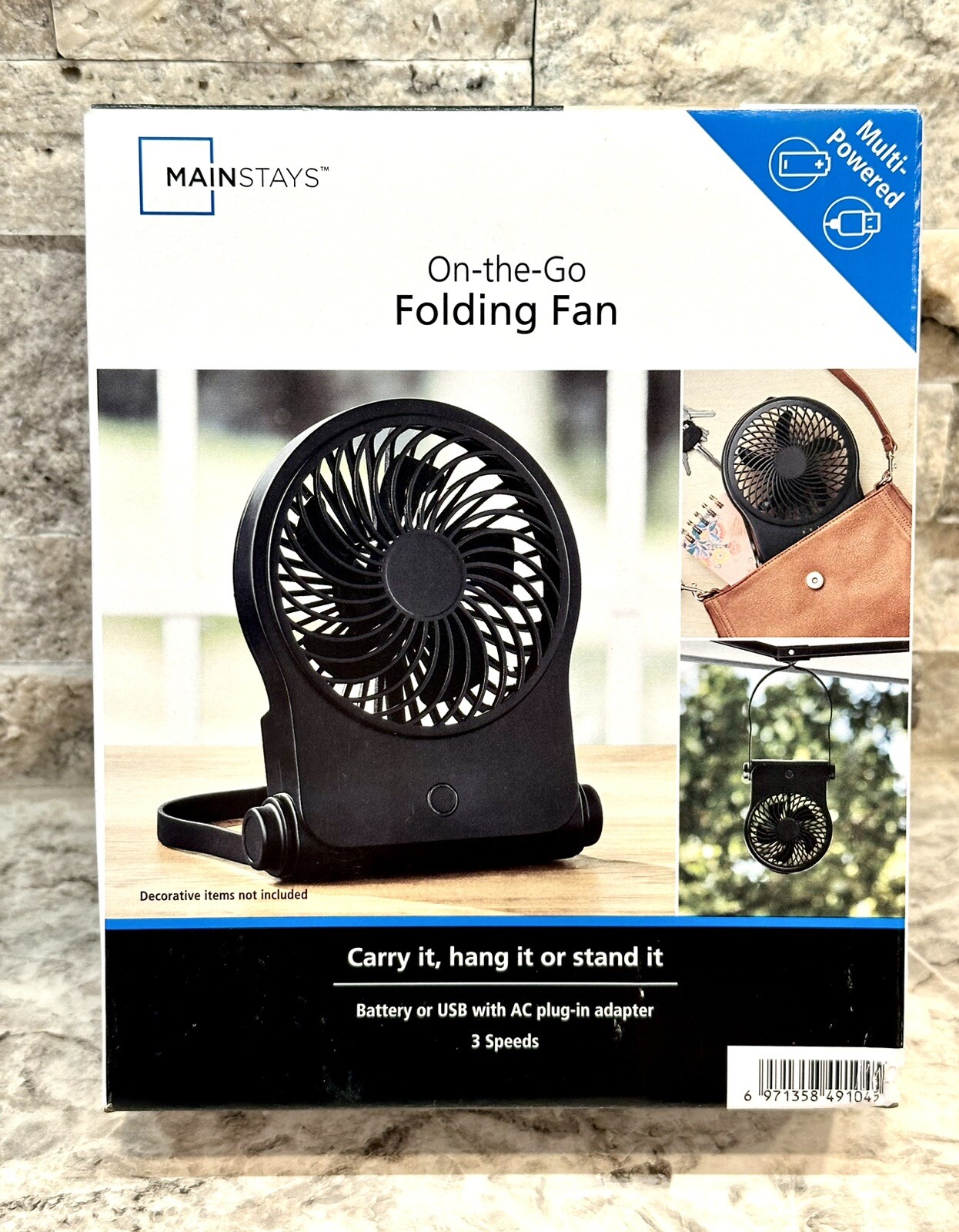 Mainstays Multi Powered Folding Fan Black USB 4AA batteries plug In Open-Box
