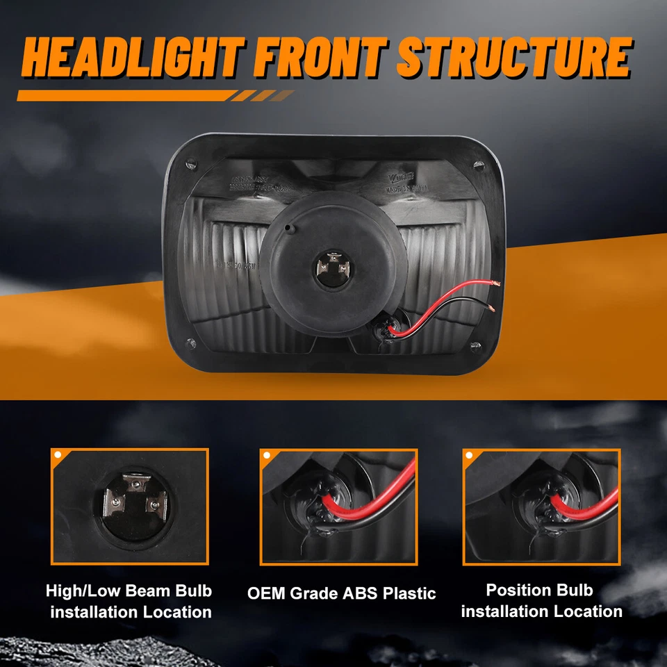 HeadLights Assembly 7 inch Rectangular Conversion Factory Replacement Clear Lamp - Image 4 of 4