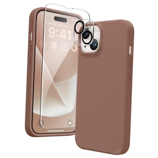for iPhone 14 Case Silicone, with 2X Screen Protector iPhone 14 6.1 inch Brown