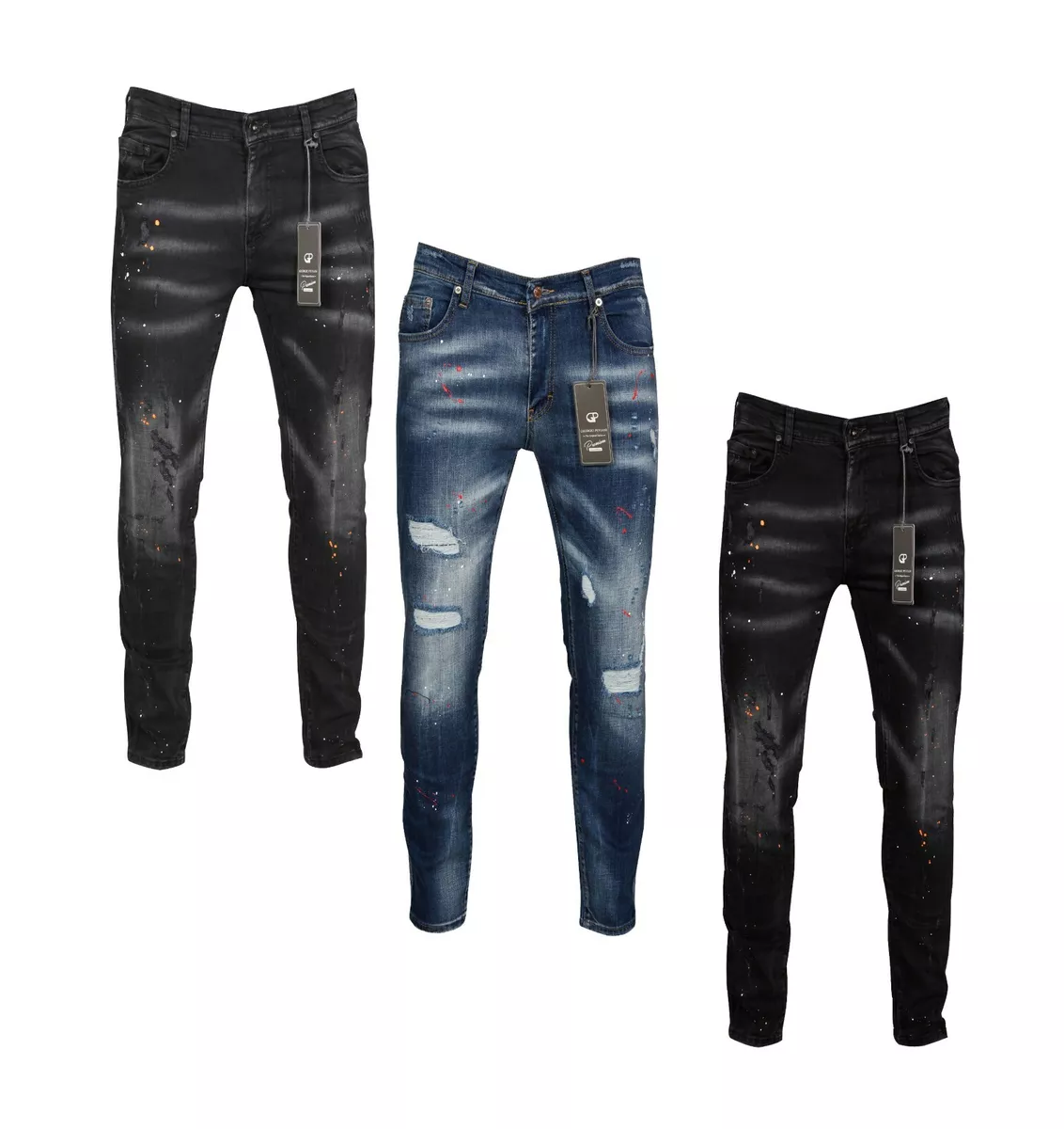 Patchwork Paint Jeans - Black