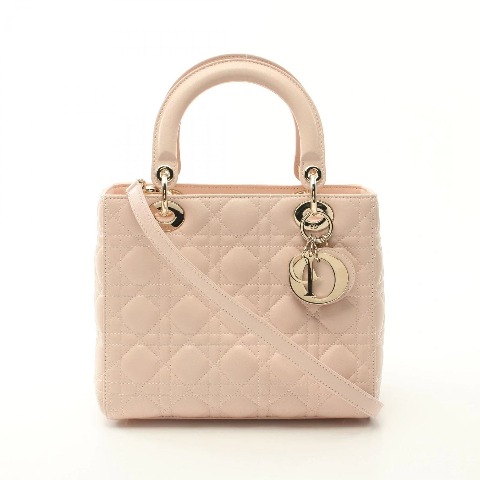 Sac à main bandoulière Christian Dior Lady Dior Cannage CAL44550 cuir rose occasion