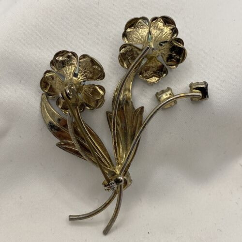 Vintage Blue Enamel Rhinestone Flower Bouquet Brooch Made in Austria Lapel Pin - Picture 2 of 4