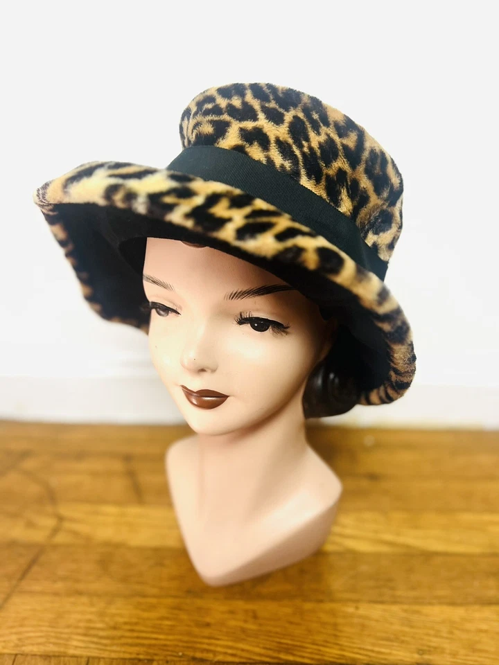 Sombrero con ala MOD BUCKET 50’s 50s 60s 1960’s Vintage imitación piel leopardo animal estampado Foto 3 de 4