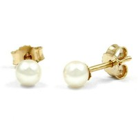 Paar Ohrstecker Mit Perlen 4Mm Zuchtperlen 375 Gelbgold Perlenohrstecker Damen