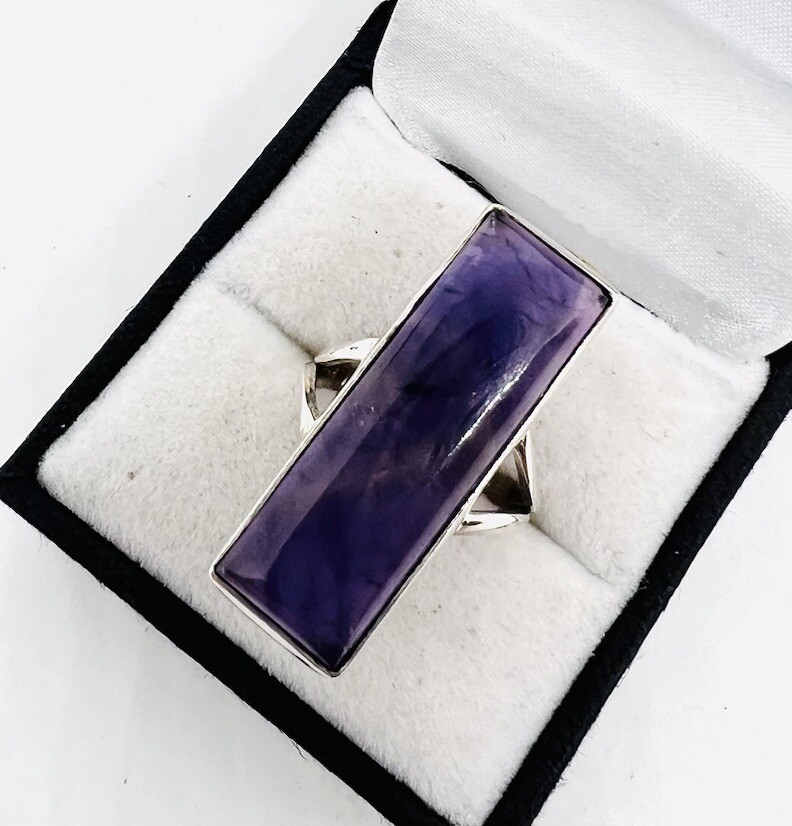 Long Sterling Silver Rectangular Shaped AMETHYST … - image 4