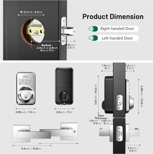 🔥Zowill DK02A-L Fingerprint Keypad Door Lock with 2 Handles, Satin Nickel NEW🔥 - Picture 8 of 12