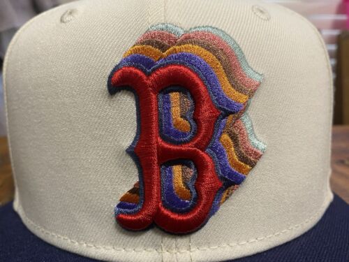 Boston Red Sox Necco Chrome Navy New Era Fitted Hat 7 5/8 Red UV Cascading Logo - Picture 2 of 19