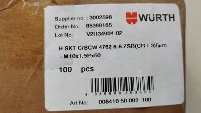 WURTH Schraube M10x50 Klasse 8.8 DIN 912