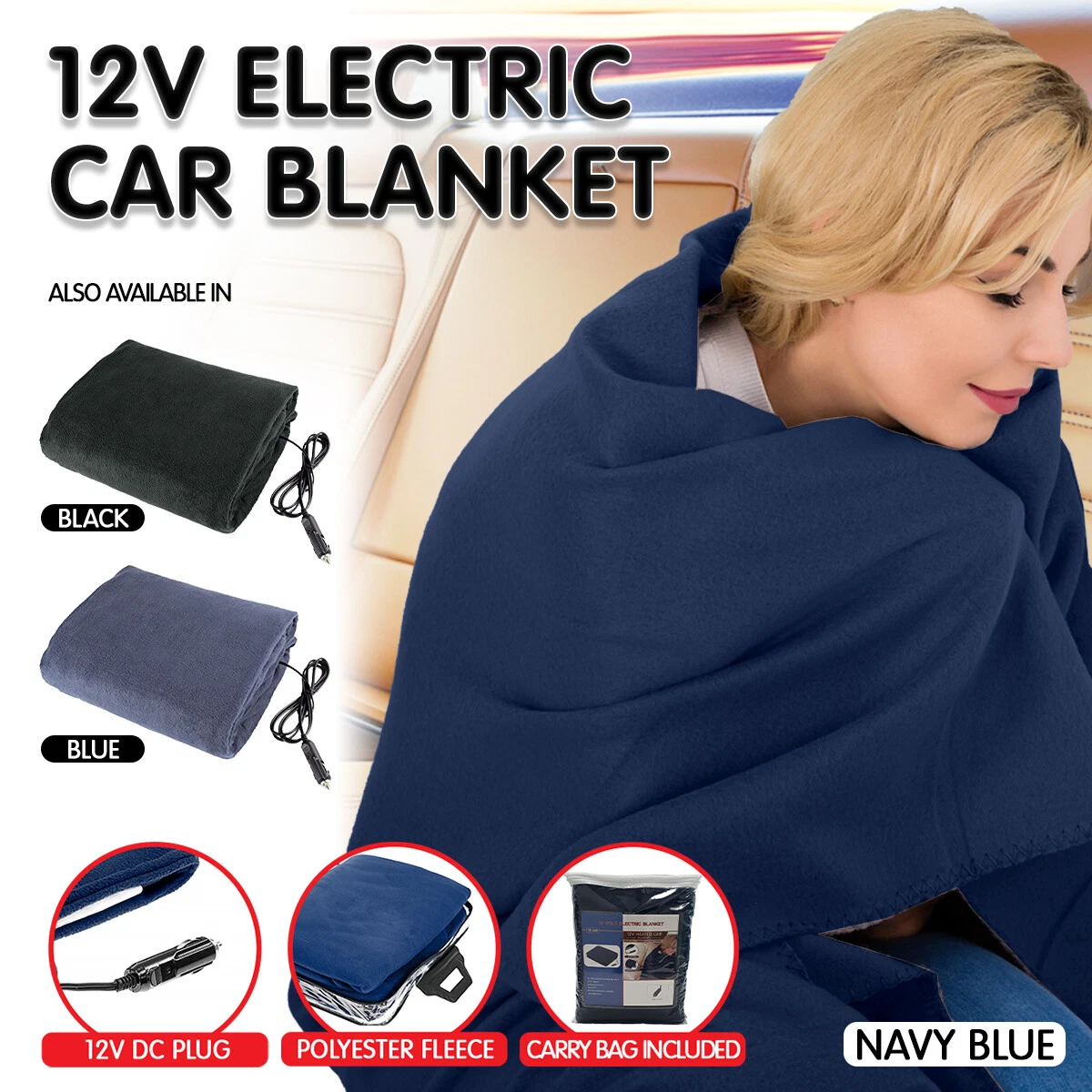 New Heated Car Blanket Travel Rug Caravan Fleece Electric Throw 12V DC Auto  | eBay