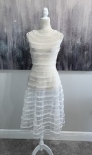 Lulus Sheer White Mesh Tulle Skater A Line Midi Dress Beach Cover Up Ruffle sz S