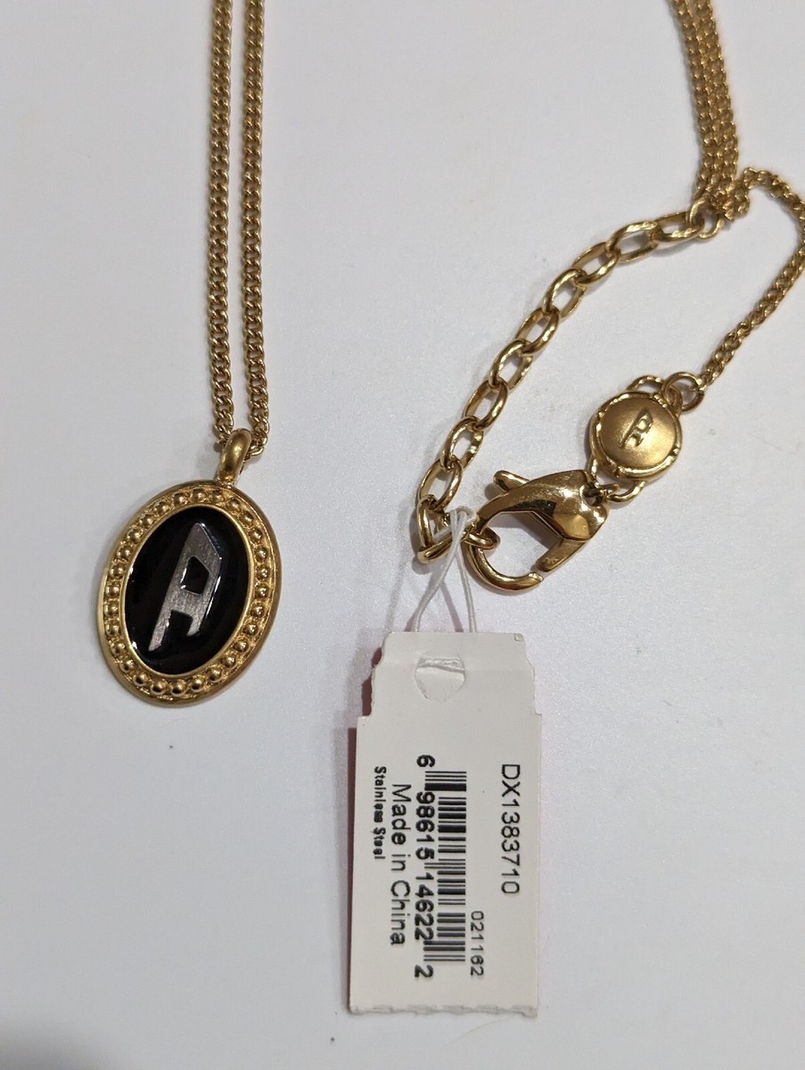 ◆DIESEL◆ D Logo Two-Tone Chain Necklace Diesel Stainless Steel Gold Tone Pendant Black D Logo