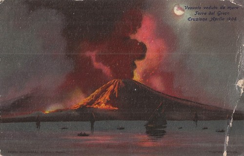 Mount Vesuvius, ITALY - 1906 Eruption - MOONLIGHT - 1910 Postcard Cancel