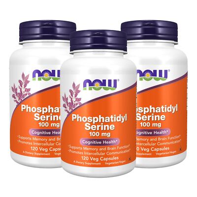 3 x NOW Phosphatidyl Serine Cognitive Health 100mg 120 Vcaps Memory Brain Health
