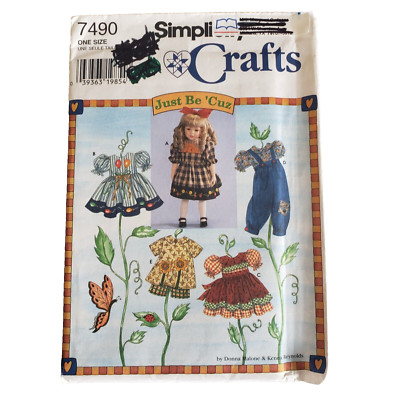 Simplicity 7490 Crafts Just Be Cuz 18 in Doll Clothes Pattern Vintage Uncut