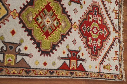 Ivory Geometric Kazak 12 ft. Runner Rug Wool Hand-knotted 12' 2" x 2' 6" - Picture 8 of 12