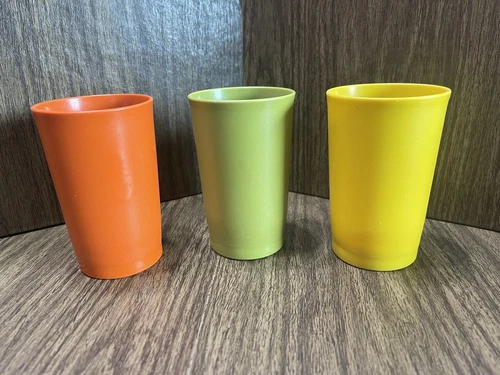 Vintage Tupperware Drinking Cups - Set Of 3 Harvest Color Tumblers #1320 - Clean