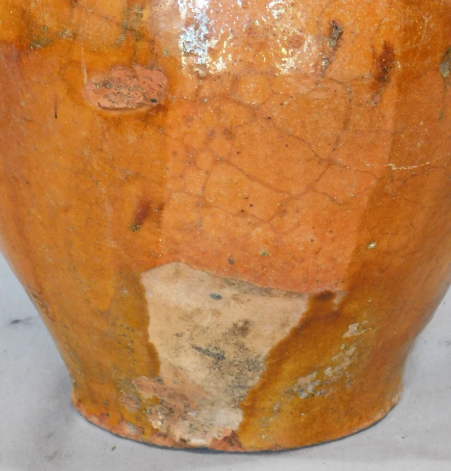 Rare antique redware pitcher manganese drip ear handles early 19th c VA  PA - Image 4 of 4