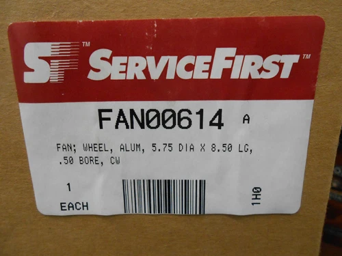 SERVICE FIRST ALUMINUM 5.75" DIAMETER X 8.50" LG, .50" BORE, CW FAN WHEEL FAN006