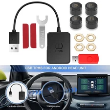 USB TPMS Car Tire Pressure Monitoring System with 4 External Sensors for Android