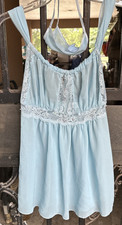 Fredericks of Hollywood Baby Blue Sheer Lace Cami Nightie Babydoll Pantie Set Sm