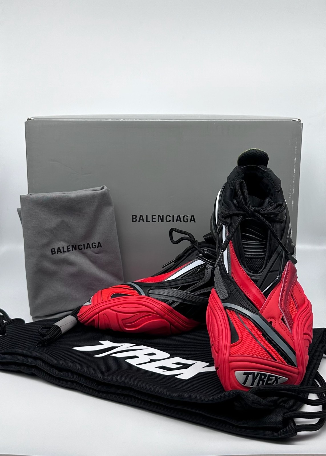 Brand New Balenciaga Tyrex Sneakers Black/Red/Grey Women’s EU 38 US 7–8 w/ Box