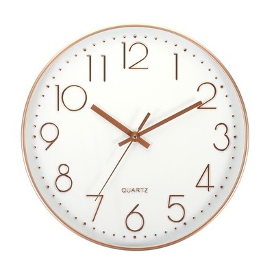 12'' Wall Clock Battery Operated Silent Non-Ticking Round Clock Gold White