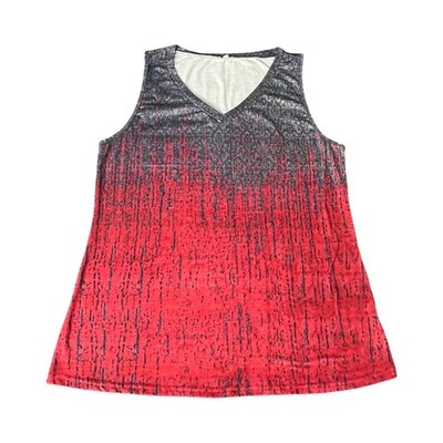 Women's Abstract Gradient V Neck Tank Top Red Gray Sleeveless Size L NWOT