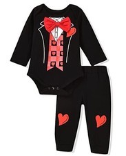 Baby Boy Valentine's Day Outfits Clothes Infant Bow 3-6 Months Black Red Heart