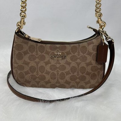COACH CV933 Teri Shoulder Bag In Signature Canvas Gold/Tan/Brown
