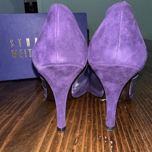 Stuart Weitzman Pumps Größe 7M lila Wildleder High Heels Schleife Akzent - Bild 3 von 7