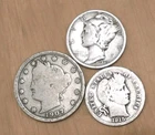 Mercury Dime, Barber Dime, Liberty Nickel U.S coin Set