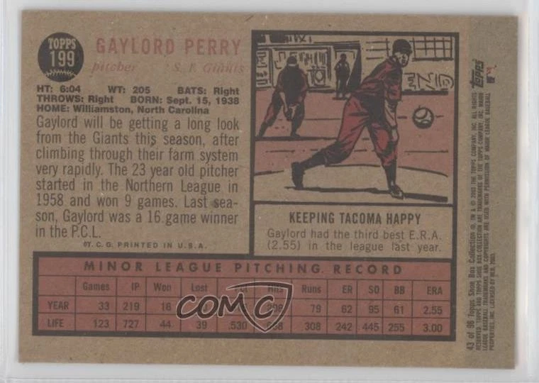 2003 Topps Shoe Box Collection Gaylord Perry #43 HOF - Image 2 of 2