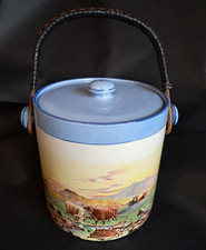 Vintage BCM Nelson Ware Biscuit Barrel Highland Cows Farm Cattle Heather (4)