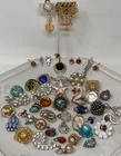 Lot Vtg Costume Jewelry Single Earrings Clip On Craft Repurpose Rhinestone A