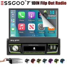 7" Single 1DIN Car Stereo 64G Flip Out Touch Screen Radio Carplay MP5 USB GPS BT