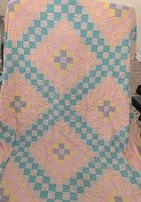 Patchwork Quilt Homemade Pastel Hand Tied Cotton Fabric 96"X96" Cute Girls Room