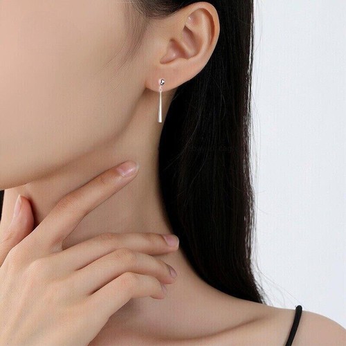 Pure Platinum 950 Dangle Women Lucky Long Strip Dangle Stud Earrings 3-3.2g - Picture 3 of 6