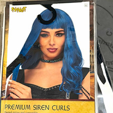 Spirit Premium Siren Curls Curly Mermaid Costume Wig for Women, Blue, One Size