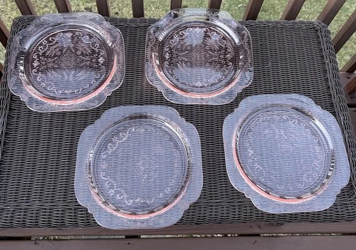 Lot Of 4 Vintage Federal Glass Pink Madrid Pattern Plate 10 1/4"