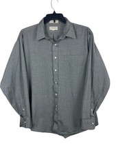 VTG 90s Hathaway Sterling Pinpoint Gray Long Sleeve Button Up Shirt 18-36