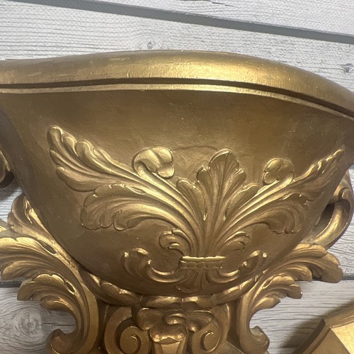 Vintage 1978 Homco Gold Plastic Wall Shelf or Pocket Sconce Set - Picture 2 of 11