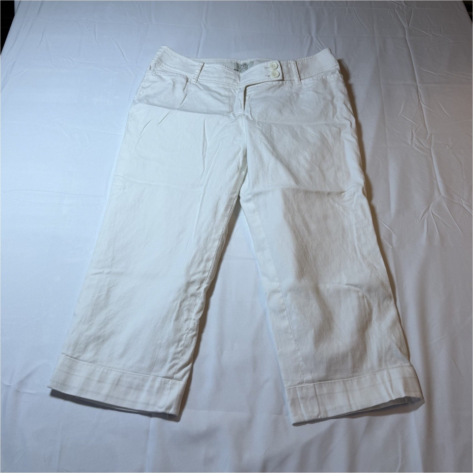 Ann Taylor LOFT White Solid Flat Front Button Zip… - image 1