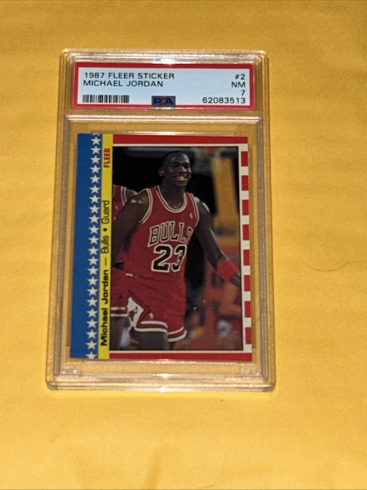 1987 Fleer Basketball Sticker Michael Jordan #2 PSA 7