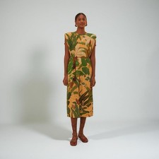 Farm Rio Tropical Isla Jersey Dress Midi Size M BNWT Leaves Belted