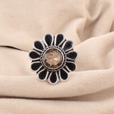 Natural Smokey Gemstone 925 Sterling Silver Band Ring Size For Girls