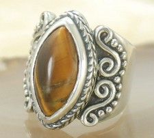 Tiger's Eye Gemstone Silver Handmade Ring Jewelry Size 9 H437