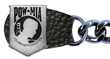 POW/MIA on Black Chrome Chain Vest Extender with Black Snaps MADE IN USA
