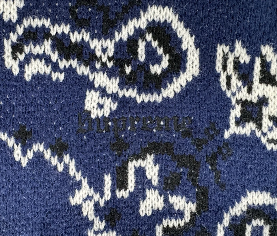 Suéter pulôver Supreme Bandana gola redonda azul marinho manga longa médio - Imagem 3 de 4