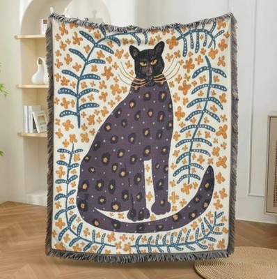 Artistic Leopard Woven Throw Blanket 51x63 in Jungle Boho Decor